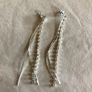 White rhinestone and silver chain dangle earrings